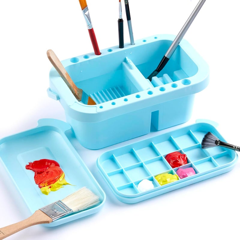 SEVENTY Paint Brush Cleaner, Holder and Organizers with Palette,Trays & Rinser for Acrylic, Watercolor, and Water-Based Paints(Blue) - Image 1